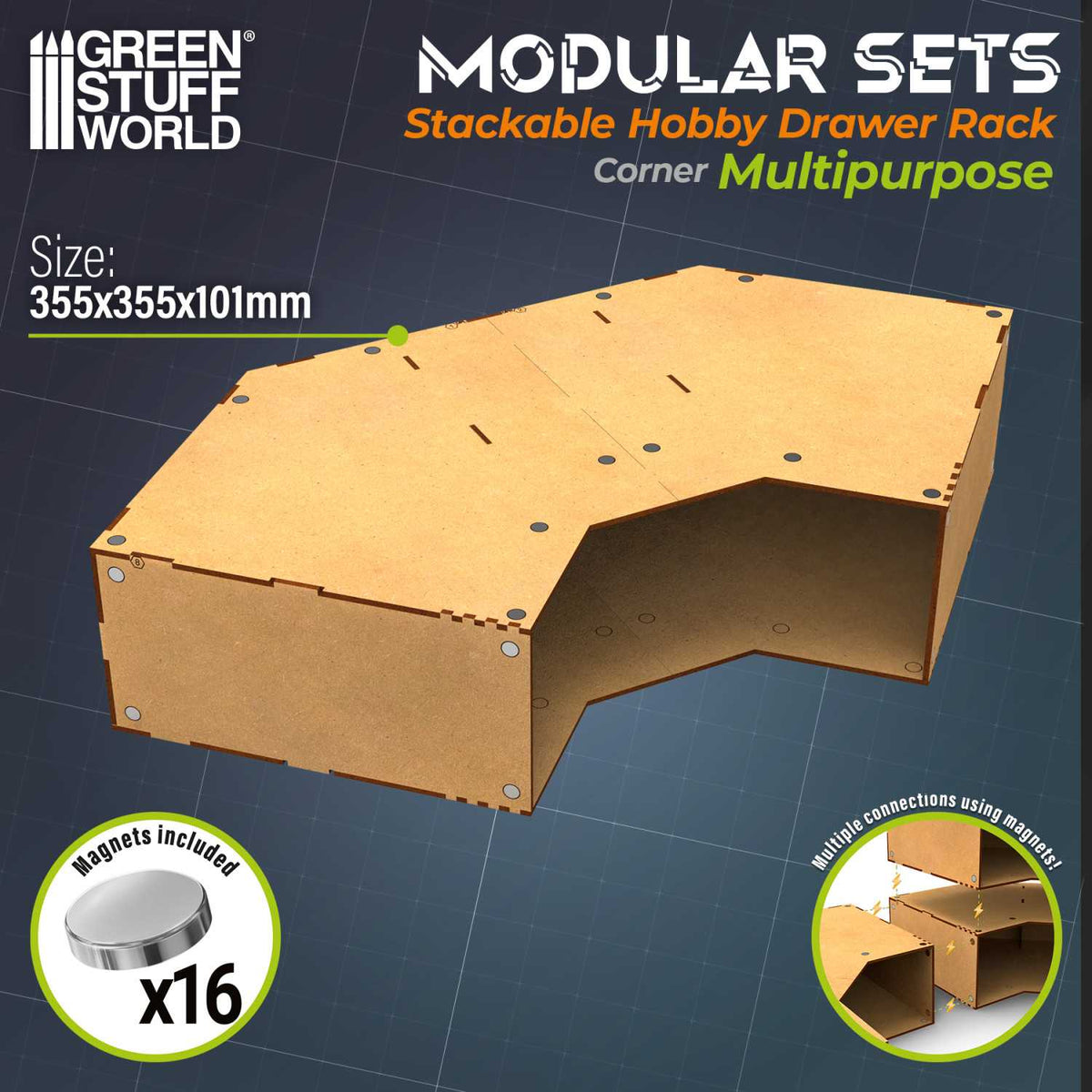 Magnetisiertes stapelbares Hobby-Eckmodul – leer