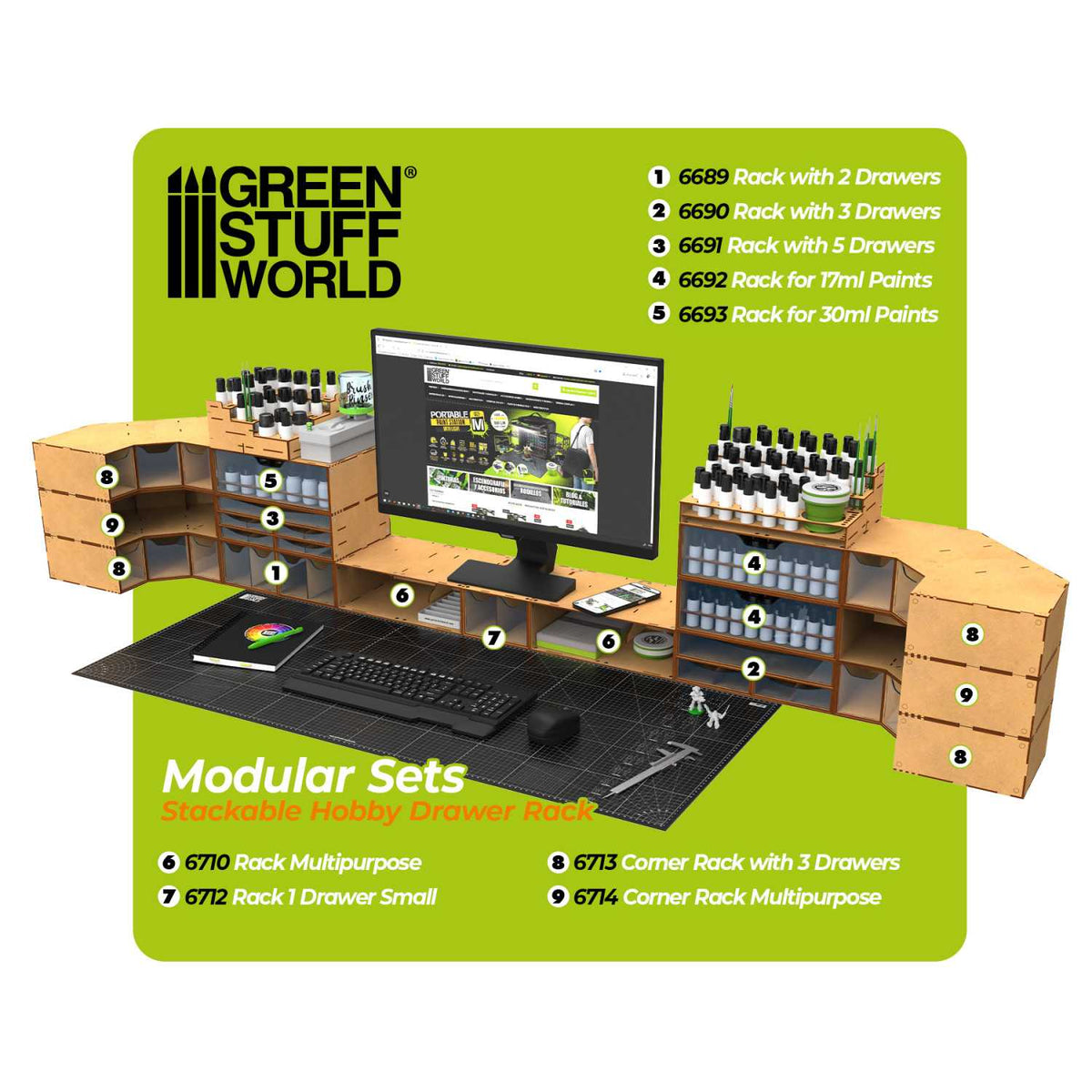 Stapelbares Hobby-Eckmodul mit 3 Schubladen