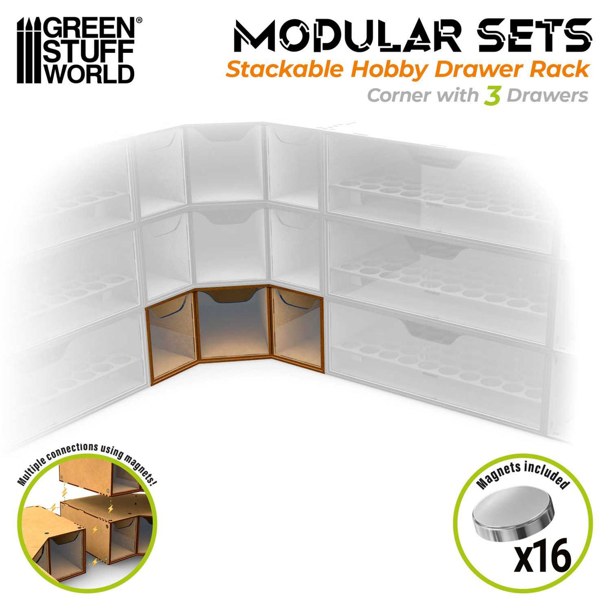 Stapelbares Hobby-Eckmodul mit 3 Schubladen