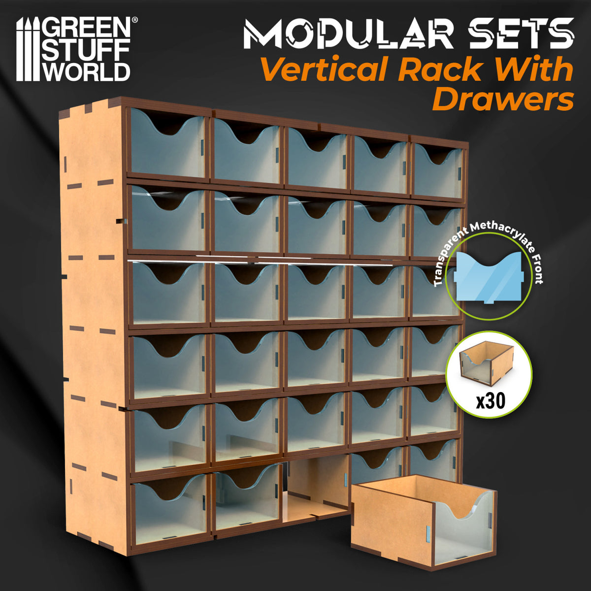 Vertikales MDF-Rack mit 30 Schubladen