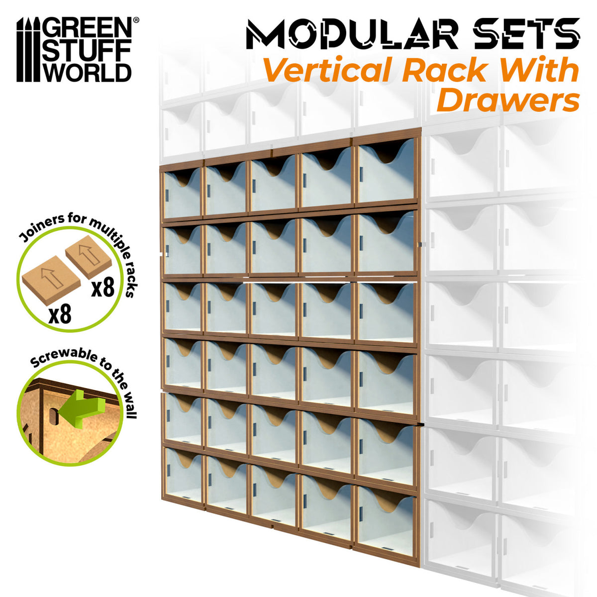 Vertikales MDF-Rack mit 30 Schubladen